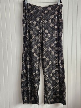 New DISTURBIA Black Poem Moth Printed Wide Leg Trousers Goth Size Large